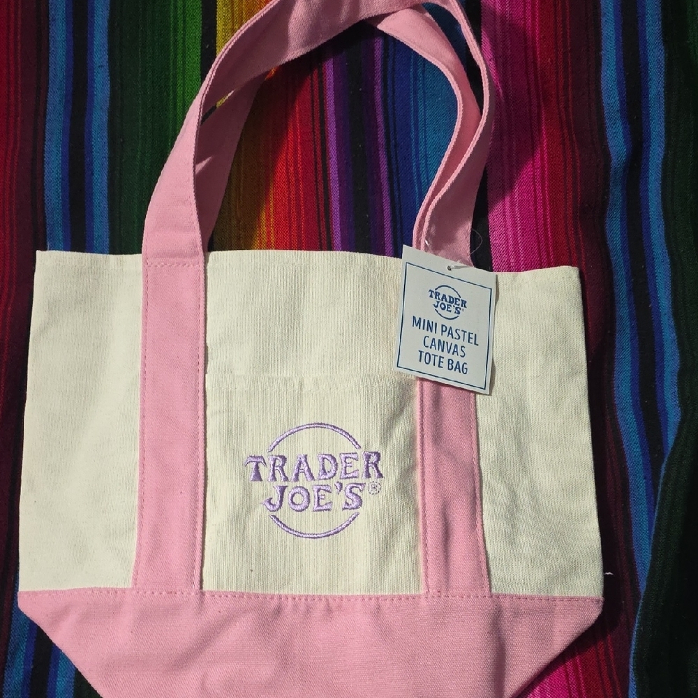Trader Joe's Pink and White Canvas Tote Bag